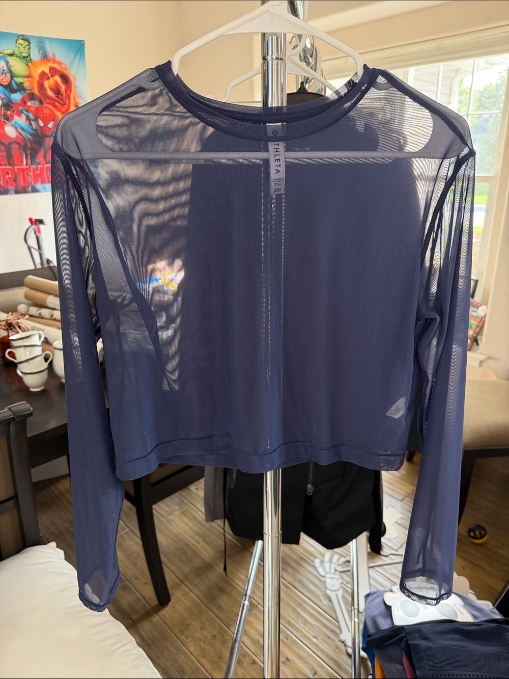 Athleta Navy Sheer Long-Sleeve Mesh Crop Top